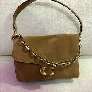 Coach tabby 30 Brown Suede Shoulder Bag with Gold Chain
